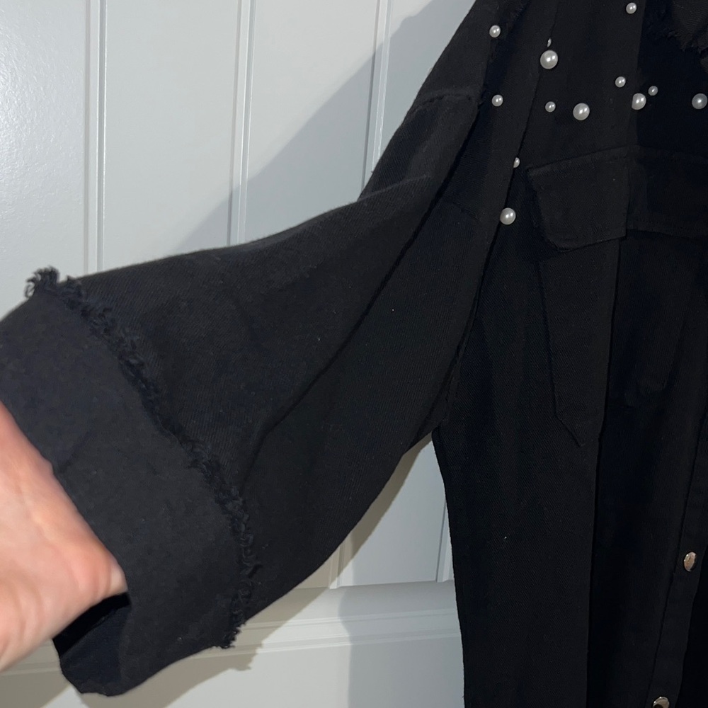 SHEIN Black Denim Jacket with Pearls!! - Picture 4 of 11